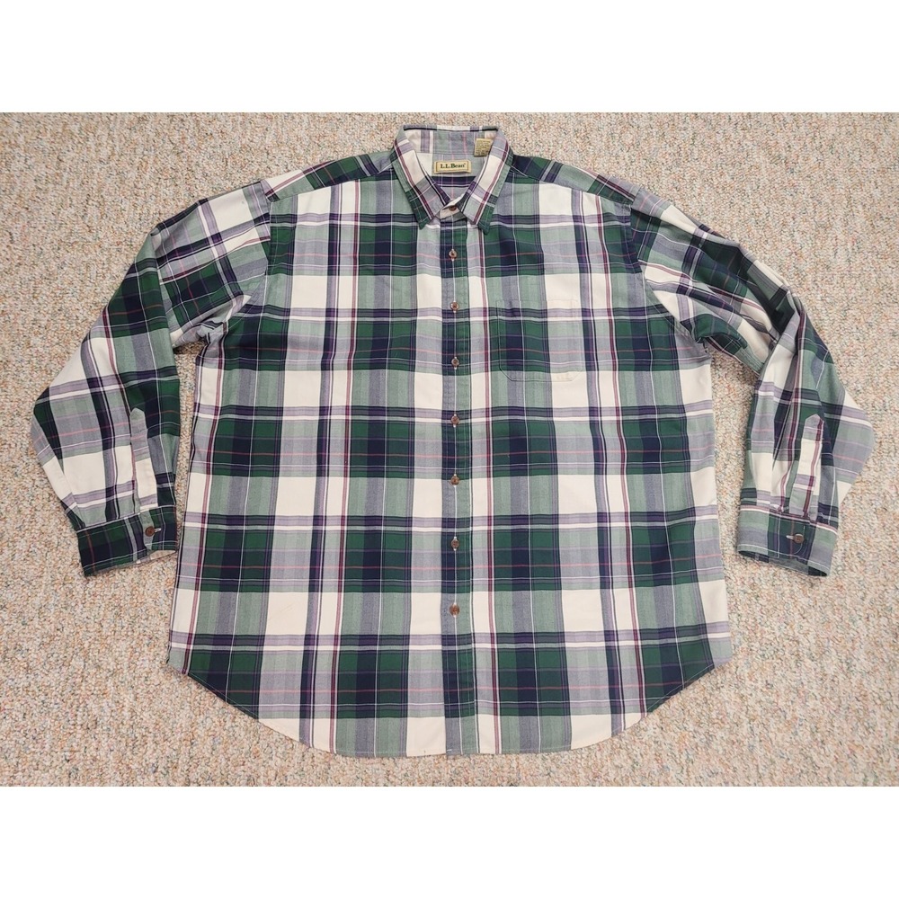 LL Bean Shirt Men 2XL Tall Plaid Button Down Long Sleeve Outdoors Hiking Camping